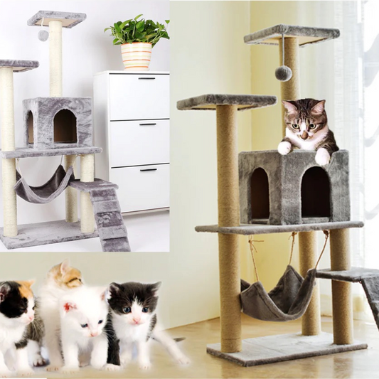Large Pet Cat Climbing Frame Tree Tower House Hammock Sisal Scratch Toy